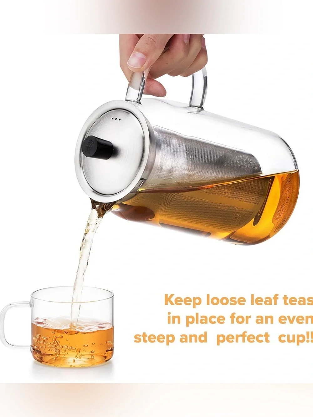 Borosilicate Glass Tea Kettle TeaPot Loose Tea Infuser Stainless Steel Strainer